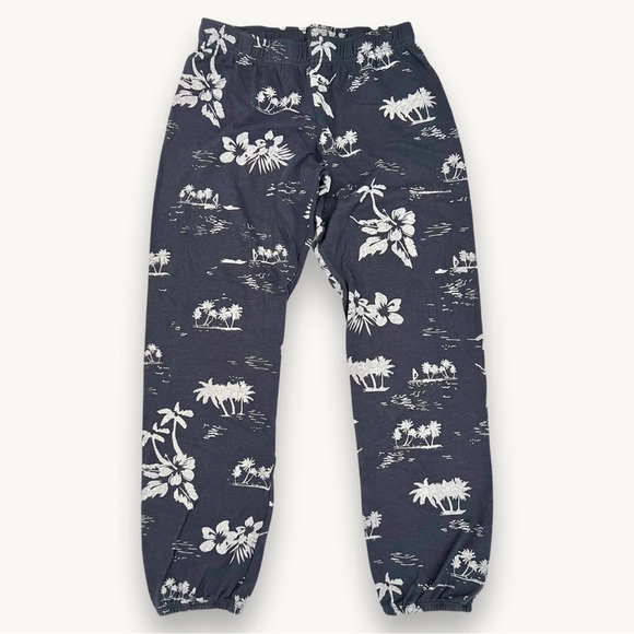 MONROW sweatpants palm tree hawaïen print teal elastic waist - Picture 3 of 5